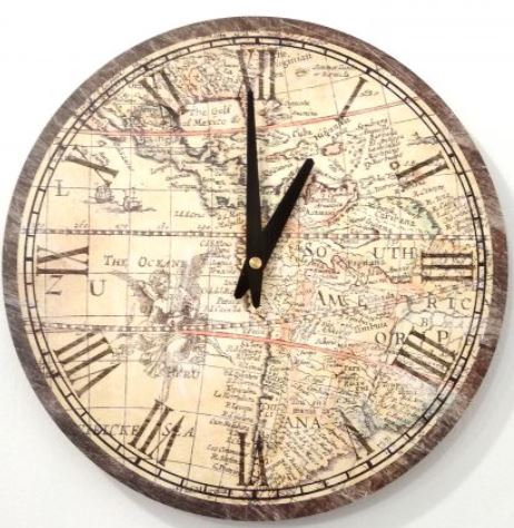 Vintage nástenné hodiny Mapa, priemer 30 cm