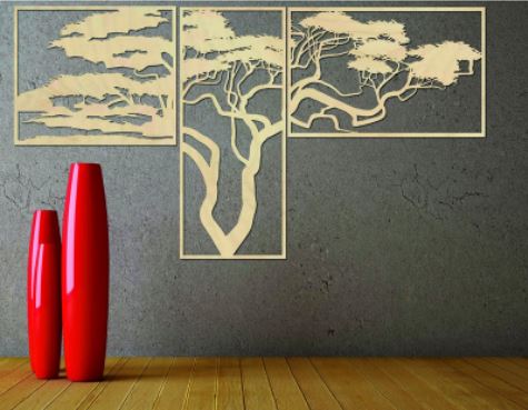 Drevený strom na stenu Okajama, strieborná 110 cm