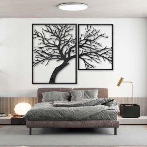 Drevený strom na stenu Lesath, strieborná 40 cm