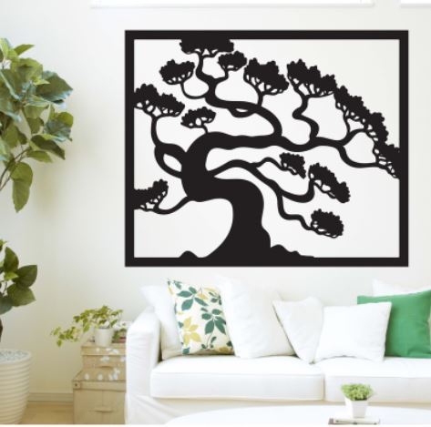 Strom na stenu z dreva Bonsai, čierna 78 cm