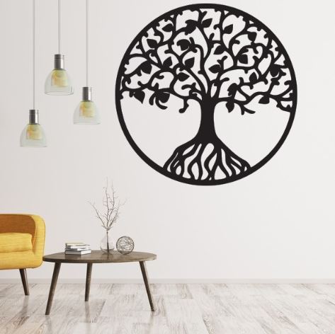 Strom na stenu z dreva Sirius, strieborná 60 cm