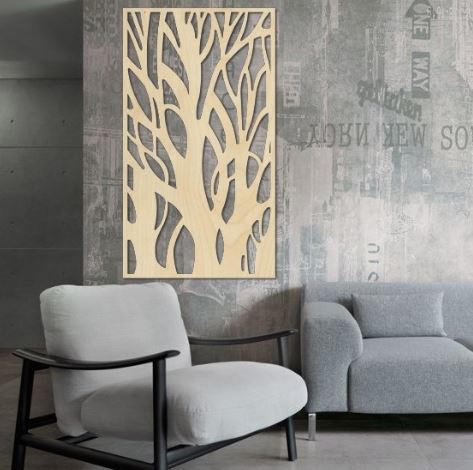 Drevený obraz na stenu strom Birdun, strieborná 50 cm