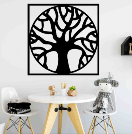 Drevený strom na stenu Mizar, strieborná 50 cm