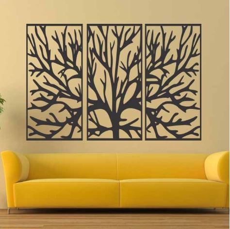 Drevené obrazy na stenu strom Ain, strieborná 78 cm