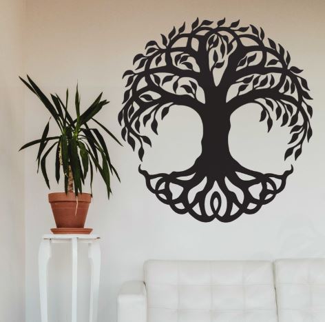 Drevený strom na stenu Grafias, strieborný 30 cm